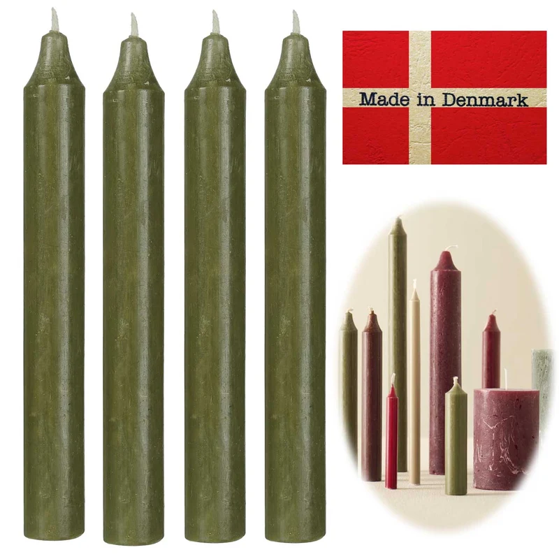 Exklusive Stabkerzen Ribe Rustik 4´er Set Waldgrün 18x2,2cm Made in Denmark Spitzkerzen