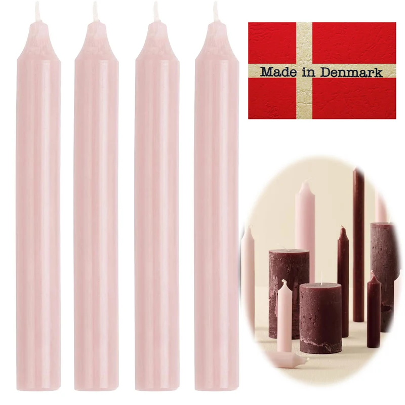 Exklusive Stabkerzen Ribe Rustik 4´er Set Hellrosa 18x2,2cm Made in Denmark Spitzkerzen