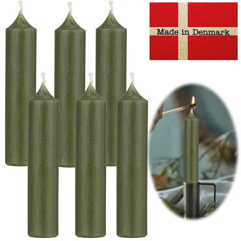 Exklusive Stabkerzen Ribe Rustik 6´er Set Waldgrün 11x2,2cm Made in Denmark Spitzkerzen