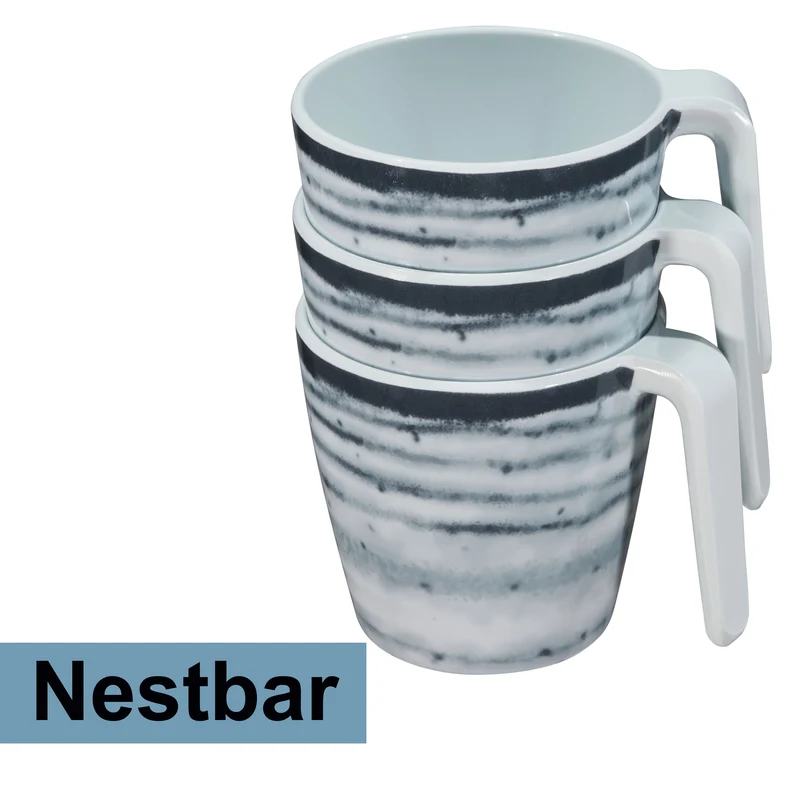 Melamin 2 Tassen 350 ml ideal für Camping - Schiefer - Stapelbar - Steingutoptik Trinkbecher Kaffeetasse Kaffeebecher
