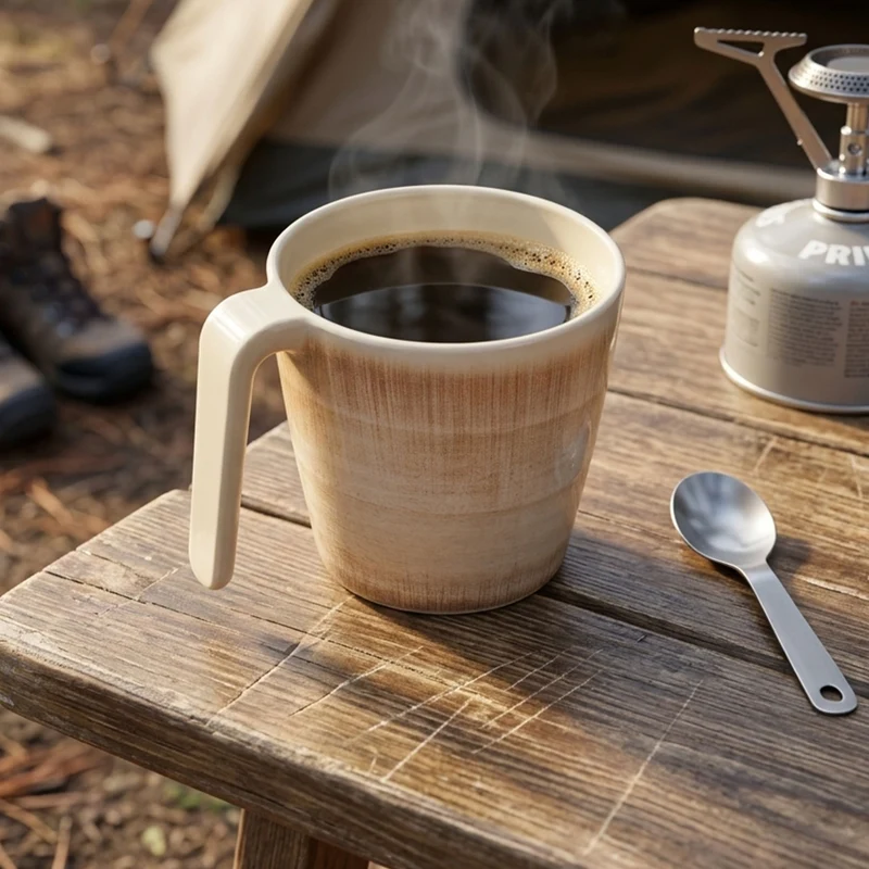 Melamin 2 Tassen 350 ml ideal für Camping - Jesolo Sand - Stapelbar - Steingutoptik Trinkbecher Kaffeetasse Kaffeebecher