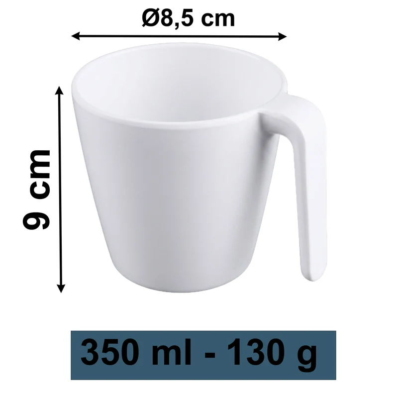 Melamin 2 Tassen 350 ml ideal für Camping - Mondgranit - Stapelbar - Steingutoptik Trinkbecher Kaffeetasse Kaffeebecher