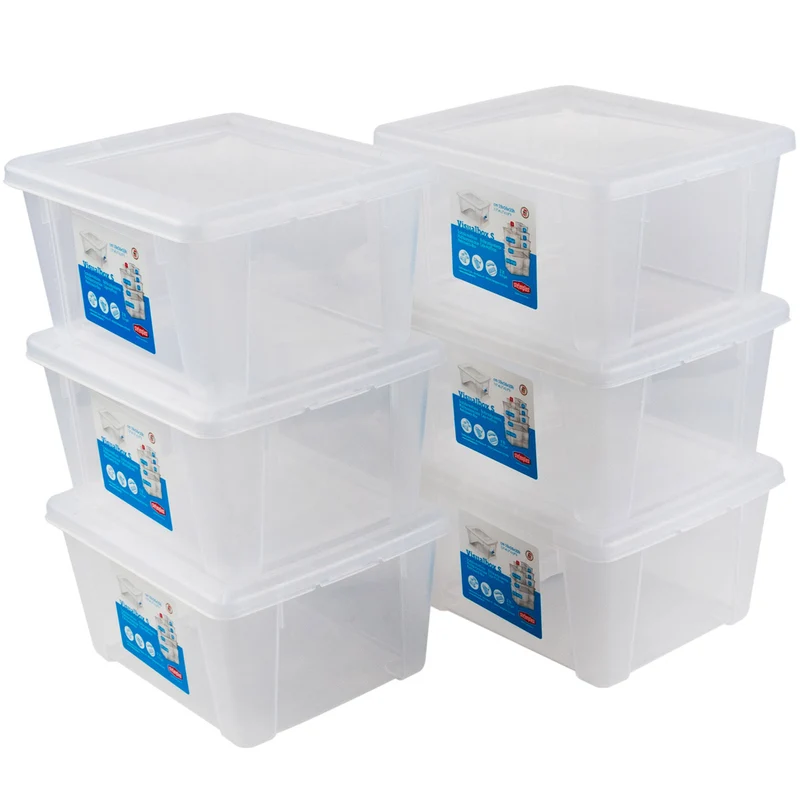 6 x Aufbewahrungsbox mit Deckel 2 Liter - 19x16x10 cm - transparent stapelbar LEBENSMITTELECHT - Kunststoff Box Kiste - Plastik Behälter Organizer - Büro Haushalt Küche Kinderzimmer Spielzeugkiste