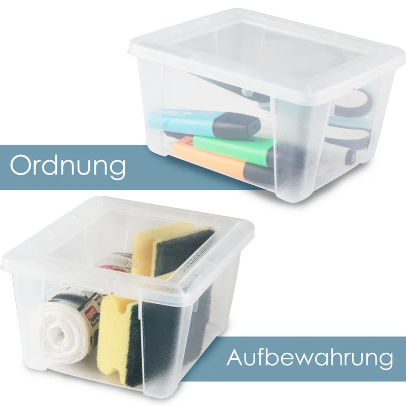 6 x Aufbewahrungsbox mit Deckel 2 Liter - 19x16x10 cm - transparent stapelbar LEBENSMITTELECHT - Kunststoff Box Kiste - Plastik Behälter Organizer - Büro Haushalt Küche Kinderzimmer Spielzeugkiste