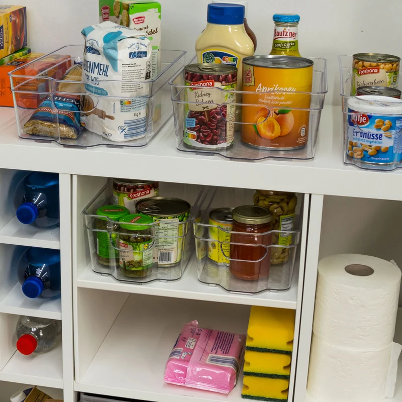 6x Kühlschrank-Organizer 31cm lang in 3 Größen durchsichtig stapelbar mit Griff - Aufbewahrungsbox Fridge Organizer Kühlschrankbox BPA-frei Speisekammer Vorratsschrank transparent Küchenschrank Box