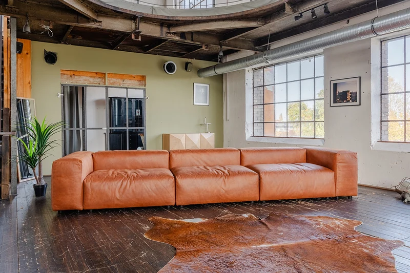 KAWOLA Sofa MIA Modulares Sofa 8-tlg. Lederfaserstoff cognac
