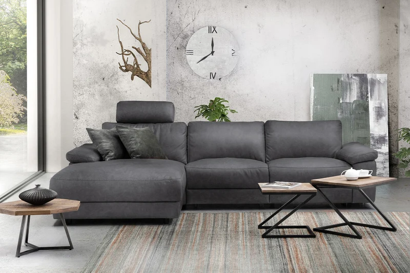 KAWOLA Sofa LOLA Ecksofa Stoff grau mit motorischer Relaxfunktion
