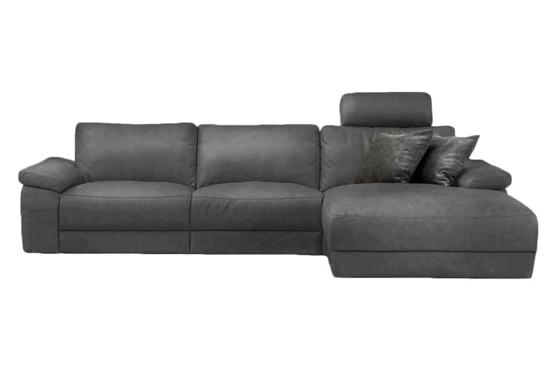 KAWOLA Sofa LOLA Ecksofa Stoff grau mit motorischer Relaxfunktion