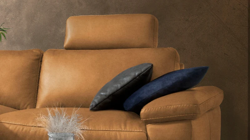 KAWOLA Sofa LOLA Ecksofa Stoff cognac mit motorischer Relaxfunktion