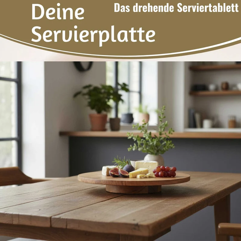 Premium Holz Servierplatte 37cm Akazie Drehteller drehbar Drehtablett Drehplatte