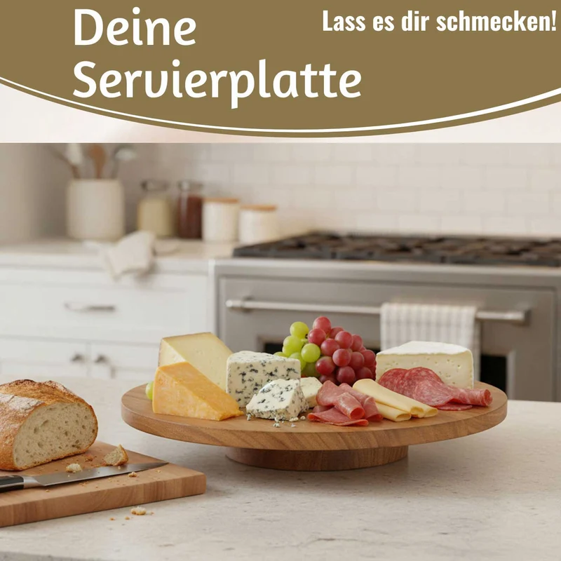 Premium Holz Servierplatte 37cm Akazie Drehteller drehbar Drehtablett Drehplatte