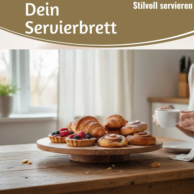 Premium Holz Servierplatte 37cm Akazie Drehteller drehbar Drehtablett Drehplatte