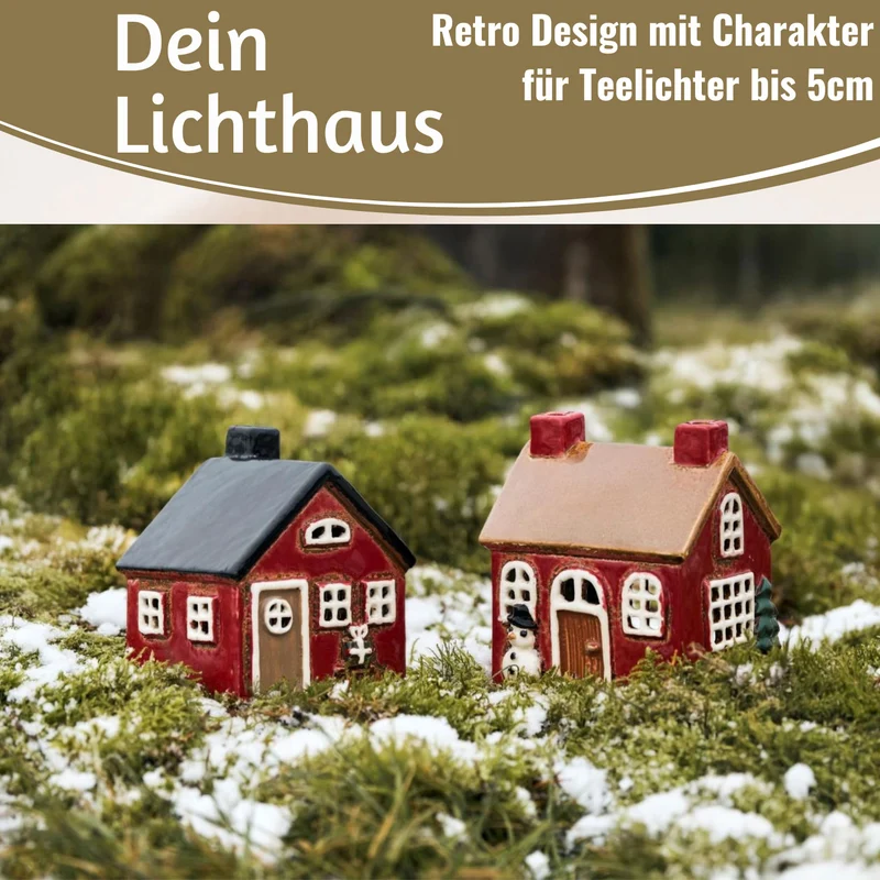 Teelichthaus Lichterhaus Nyhavn 10cm Rot Schwarz Keramik Fachwerkhaus Teelichthalter