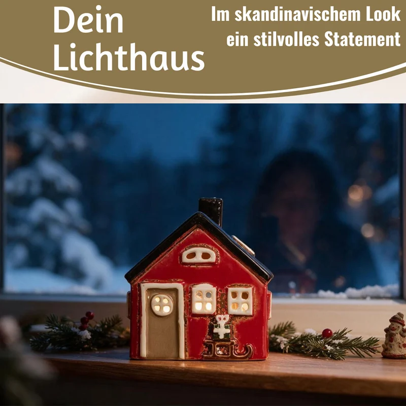 Teelichthaus Lichterhaus Nyhavn 10cm Rot Schwarz Keramik Fachwerkhaus Teelichthalter