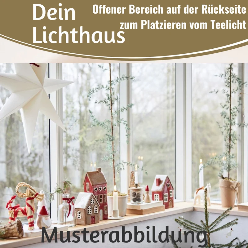 Teelichthaus Lichterhaus Nyhavn 10cm Rot Schwarz Keramik Fachwerkhaus Teelichthalter