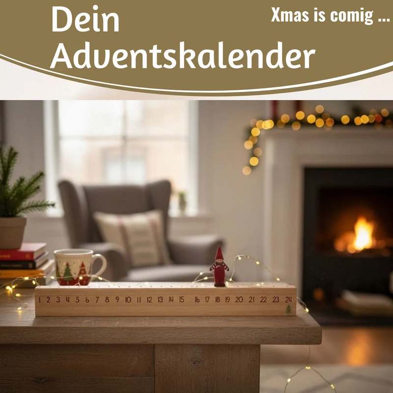 Vintage Holz Adventskalender gehendes Wichtelmännchen 50cm Countdown Xmas Deko