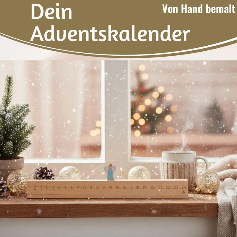 Vintage Holz Adventskalender gehender Engel 50cm Countdown Xmas Deko