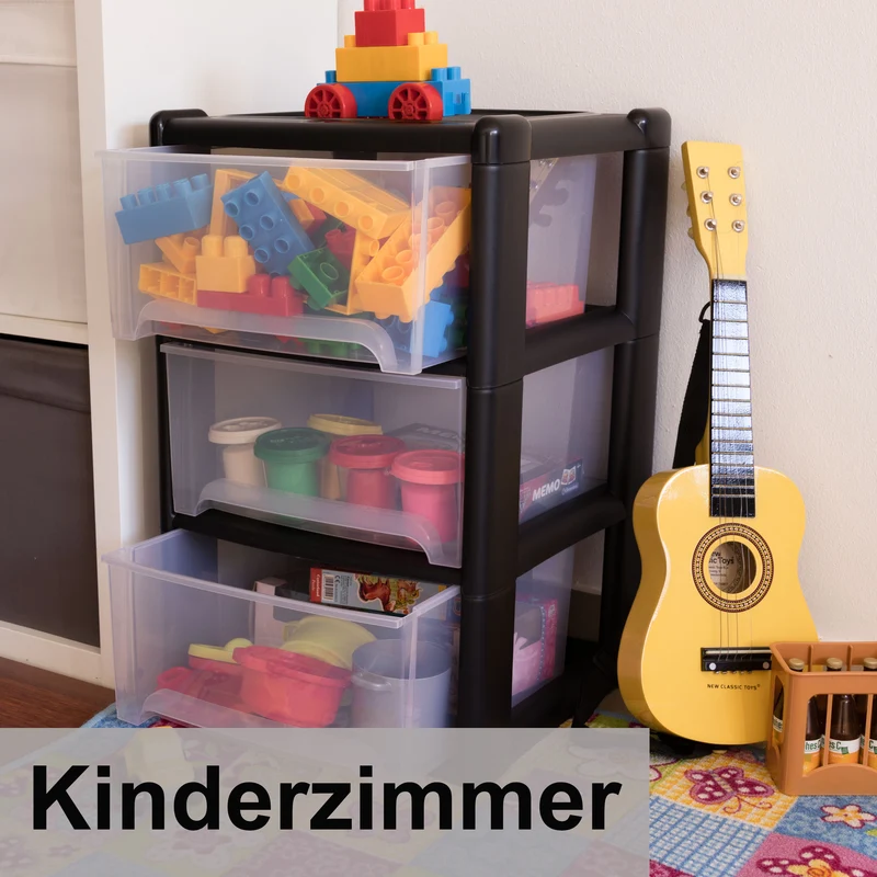 Schubladenbox mit 4 Schubladen 38x38x79 cm - schwarz-transparent Kunststoff Drawer Tower Box Organizer für Schreibtisch Easy-Pull-System