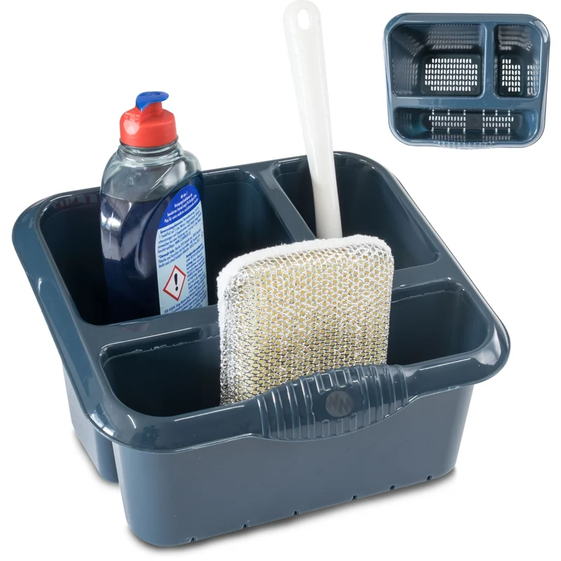 Spülbecken Organizer Navy Dunkelblau 25x22x15 cm Sink Caddy Spülmittelorganizer Besteckabtropfbehälter Schwammhalter Küchen Utensilien Organizer Küchenorganizer Spüle Mit Abflusslöcher Kunststoff