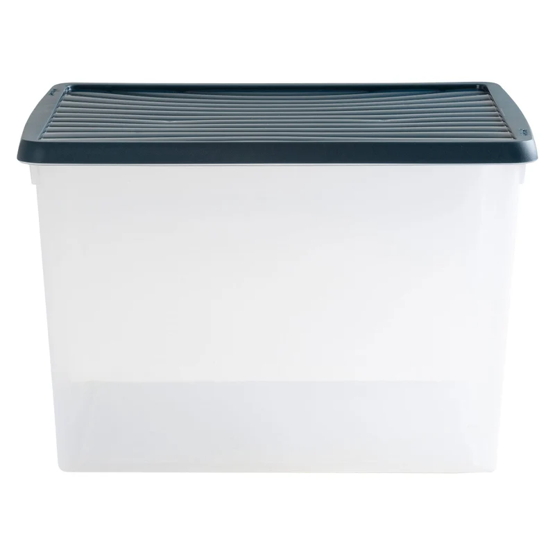 AUFBEWAHRUNGSBOX - 50 Liter - Archivbox für 6 Aktenordner DINA4-Format 49x38,5x32 cm - transparent Navy Blau - stapelbar - Archivkiste Kunststoff Box Stapelkiste Büro Storage Aufbewahrung