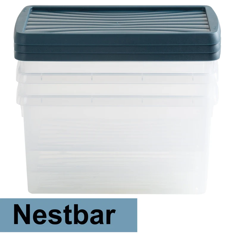AUFBEWAHRUNGSBOX - 50 Liter - Archivbox für 6 Aktenordner DINA4-Format 49x38,5x32 cm - transparent Navy Blau - stapelbar - Archivkiste Kunststoff Box Stapelkiste Büro Storage Aufbewahrung