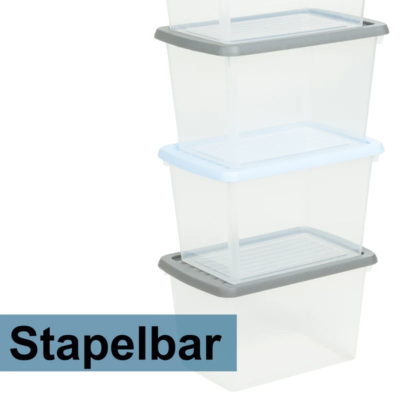 AUFBEWAHRUNGSBOX - 50 Liter - Archivbox für 6 Aktenordner DINA4-Format 49x38,5x32 cm - transparent Navy Blau - stapelbar - Archivkiste Kunststoff Box Stapelkiste Büro Storage Aufbewahrung