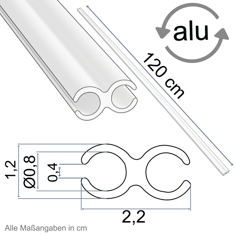 Alu Doppelkederschiene 1,2 Meter Kederleiste Ø8mm (passend für 5-7mm Keder) - Aluminium Leiste Kederprofil für Wohnwagen Wohnmobil - Zelt Vorzelt Schürzenleiste Vorzeltschiene