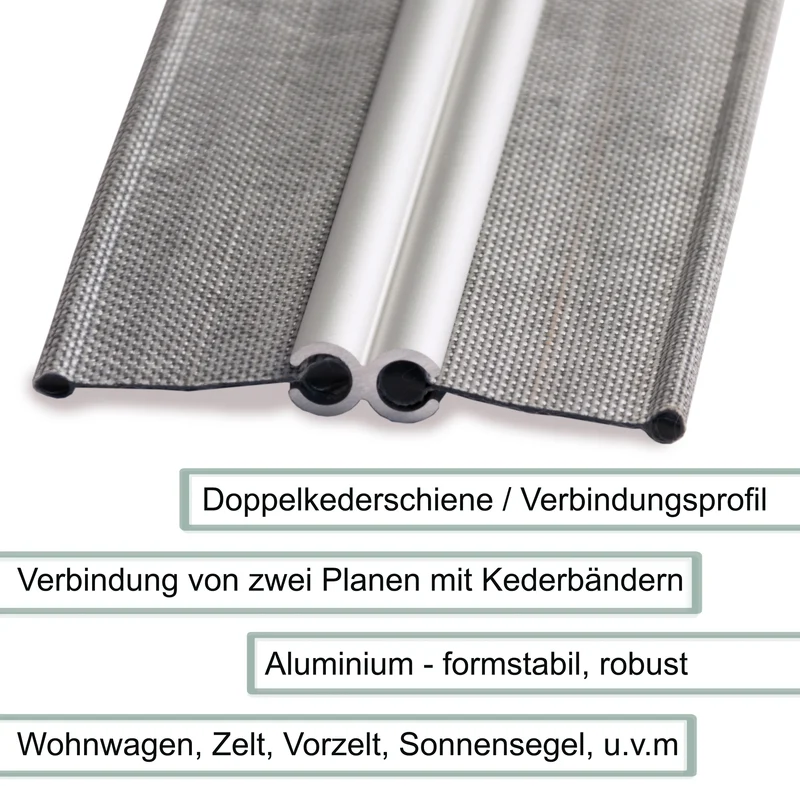 Alu Doppelkederschiene 1,2 Meter Kederleiste Ø8mm (passend für 5-7mm Keder) - Aluminium Leiste Kederprofil für Wohnwagen Wohnmobil - Zelt Vorzelt Schürzenleiste Vorzeltschiene