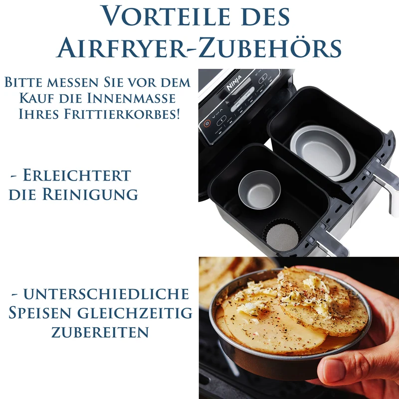 Air Fryer Form 2 Stück Ø17x3,5 cm runde Backform für die Heissluftfriteuse - klein Zubehör Einsatz Stahlblech antihaftbeschichtet bis 230°C Backform