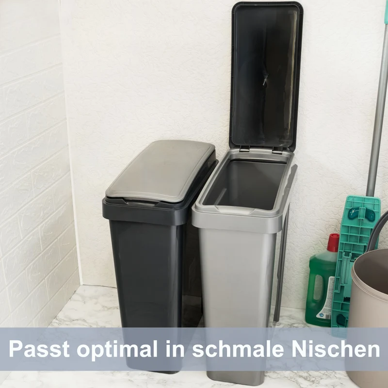 25 Liter Mülltonne Hellgrau Recyclingtonne 20x40x50cm mit abnehmbarem Klappdeckel - Schmal Küche Mistkübel Trash Bin Groß Küchenabfalleimer Papiermülleimer