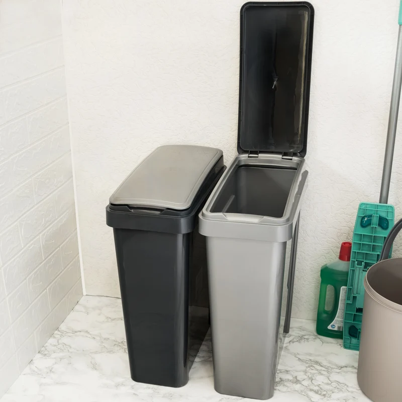 25 Liter Mülltonne Hellgrau Recyclingtonne 20x40x50cm mit abnehmbarem Klappdeckel - Schmal Küche Mistkübel Trash Bin Groß Küchenabfalleimer Papiermülleimer