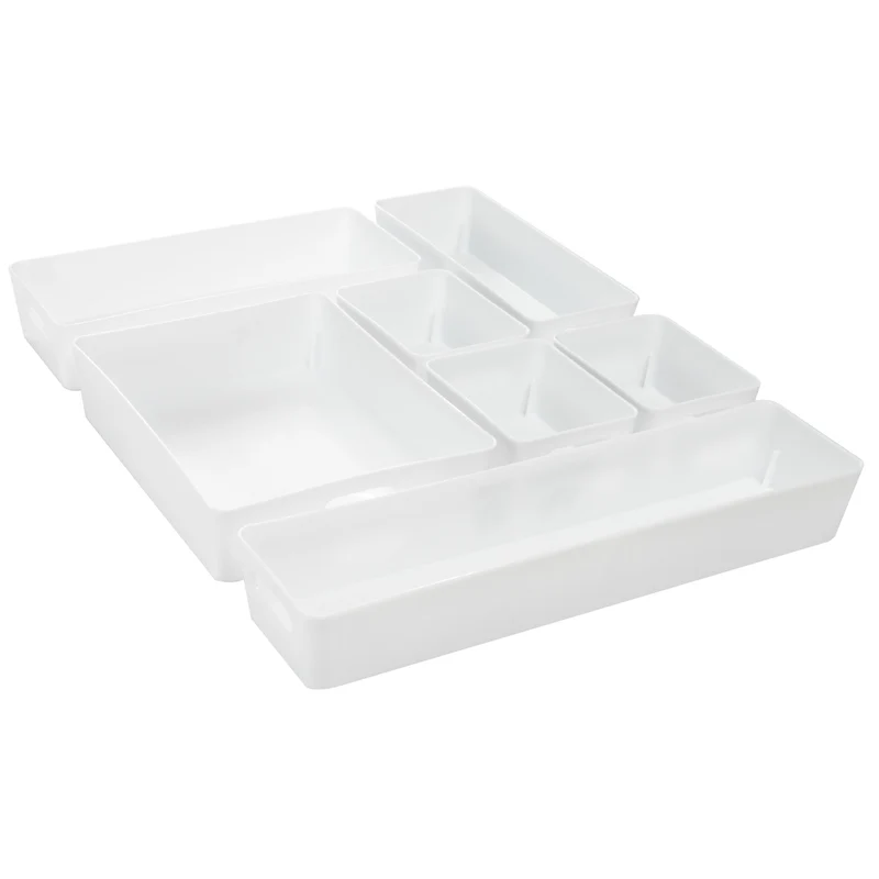Schubladen Organizer - 6 cm hoch - 7 Teile in 5 Größen - für 48x40 Schublade Aufbewahrungsbox weiß - Ordnungssystem