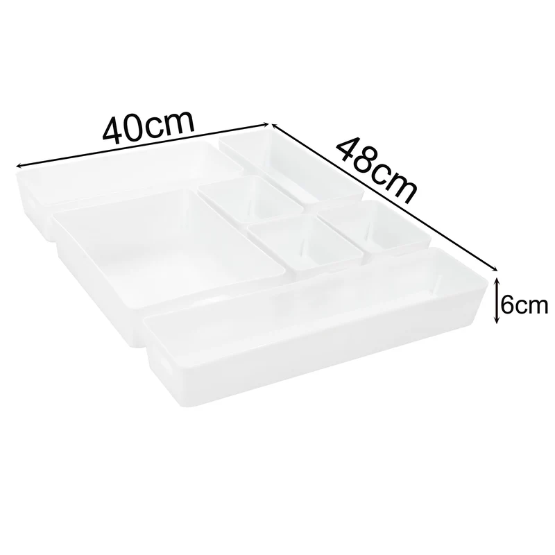 Schubladen Organizer - 6 cm hoch - 7 Teile in 5 Größen - für 48x40 Schublade Aufbewahrungsbox weiß - Ordnungssystem