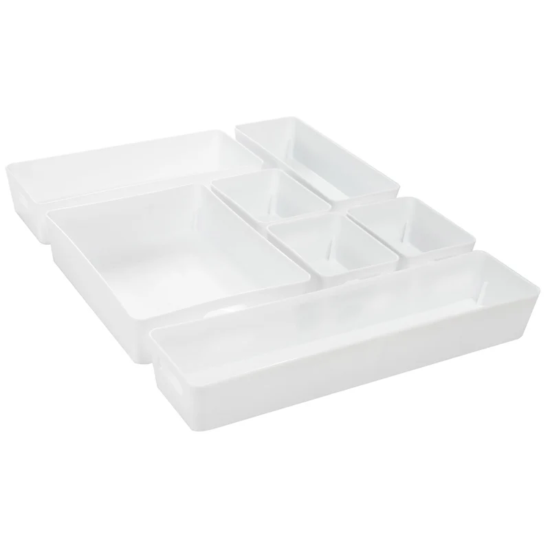 Schubladen Organizer - 6 cm hoch - 7 Teile in 5 Größen - für 48x40 Schublade Aufbewahrungsbox weiß - Ordnungssystem