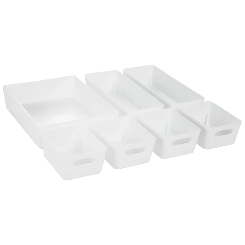 Schubladen Organizer - 6 cm hoch - 7 Teile in 3 Größen - für 40x38 Schublade Aufbewahrungsbox weiß - Ordnungssystem