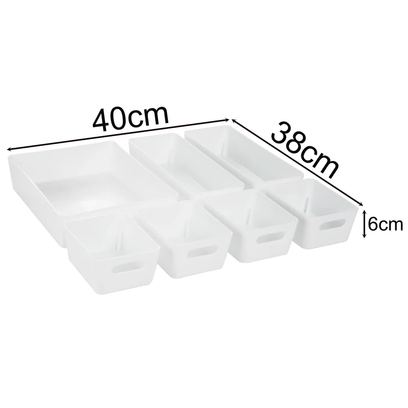 Schubladen Organizer - 6 cm hoch - 7 Teile in 3 Größen - für 40x38 Schublade Aufbewahrungsbox weiß - Ordnungssystem