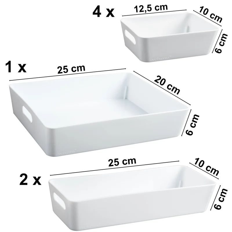 Schubladen Organizer - 6 cm hoch - 7 Teile in 3 Größen - für 40x38 Schublade Aufbewahrungsbox weiß - Ordnungssystem