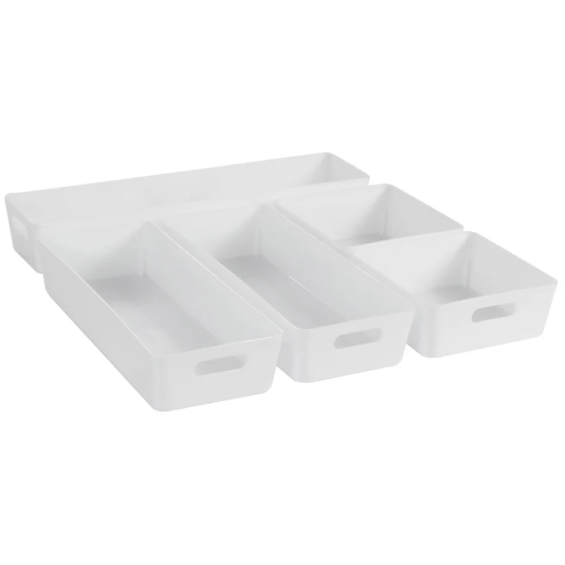 Schubladen Organizer - 6 cm hoch - 5 Teile in 3 Größen - für 40x40 Schublade Aufbewahrungsbox weiß - Ordnungssystem Ordnungsbox Körbchen Box