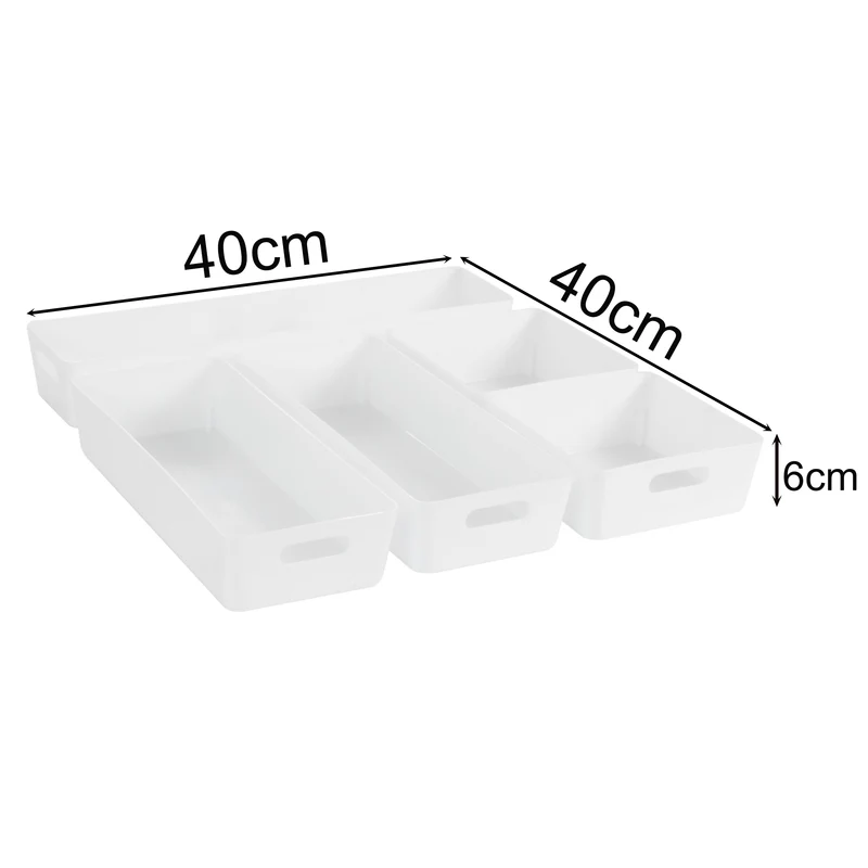 Schubladen Organizer - 6 cm hoch - 5 Teile in 3 Größen - für 40x40 Schublade Aufbewahrungsbox weiß - Ordnungssystem Ordnungsbox Körbchen Box