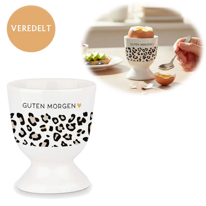 Eierbecher Echt-Gold Spruch "GUTEN MORGEN" Leo Muster Gute Laune Eierhalter