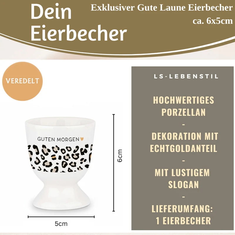 Eierbecher Echt-Gold Spruch "GUTEN MORGEN" Leo Muster Gute Laune Eierhalter