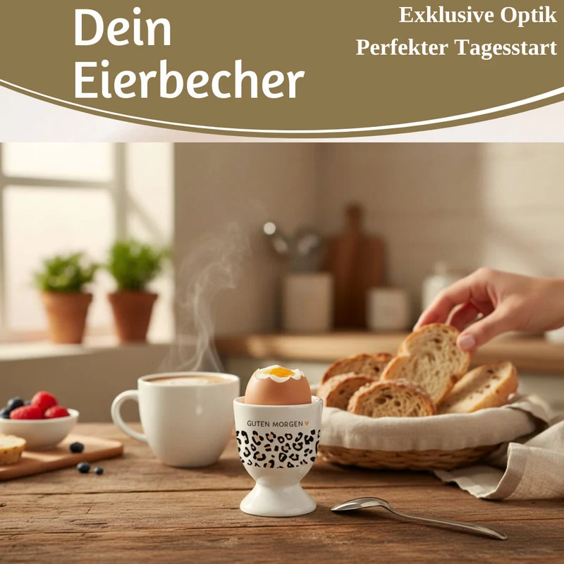 Eierbecher Echt-Gold Spruch "GUTEN MORGEN" Leo Muster Gute Laune Eierhalter