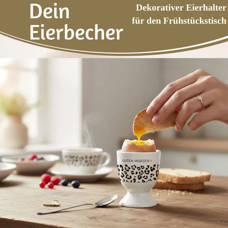 Eierbecher Echt-Gold Spruch "GUTEN MORGEN" Leo Muster Gute Laune Eierhalter