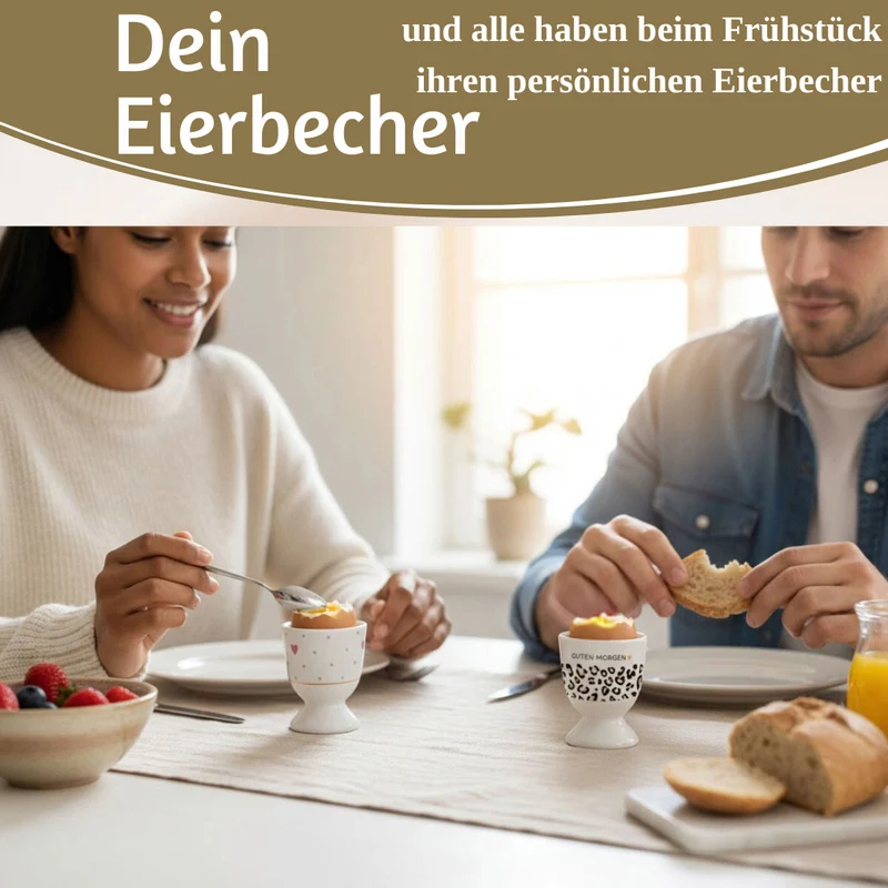 Eierbecher Echt-Gold Spruch "GUTEN MORGEN" Leo Muster Gute Laune Eierhalter