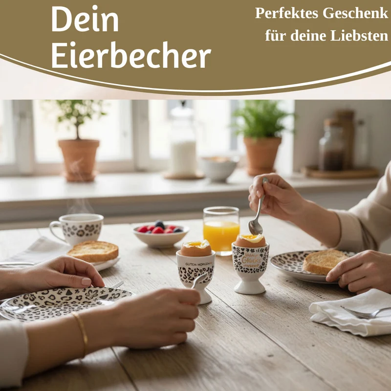 Eierbecher Echt-Gold Spruch "GUTEN MORGEN" Leo Muster Gute Laune Eierhalter