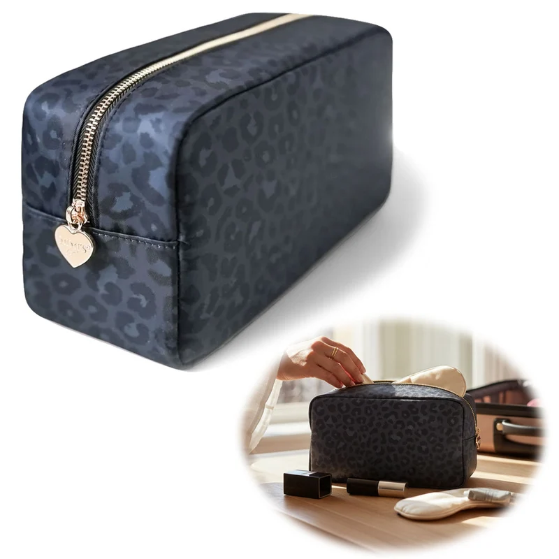 Mimi's Glow Kulturtasche Romy 26x14cm Leo Grau Schwarz Schminktasche Kosmetiktasche