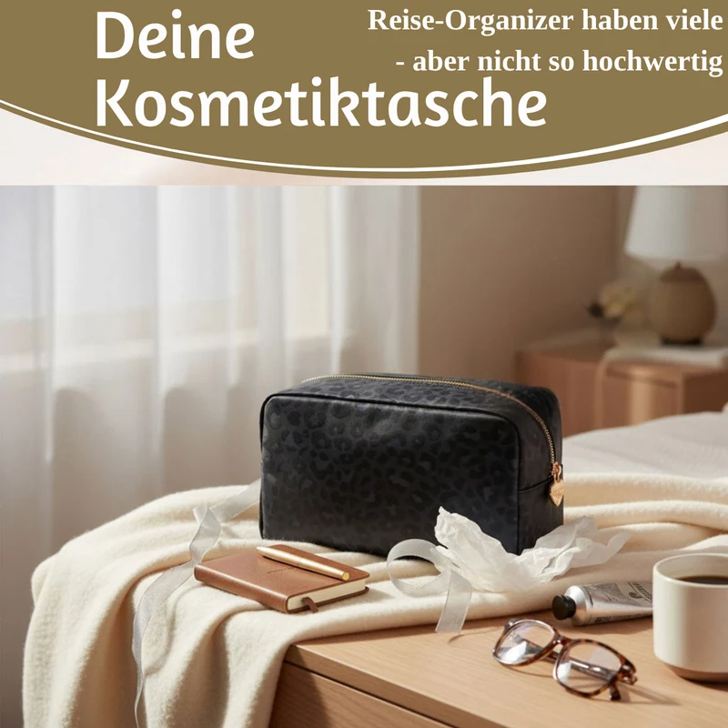Mimi's Glow Kulturtasche Romy 26x14cm Leo Grau Schwarz Schminktasche Kosmetiktasche