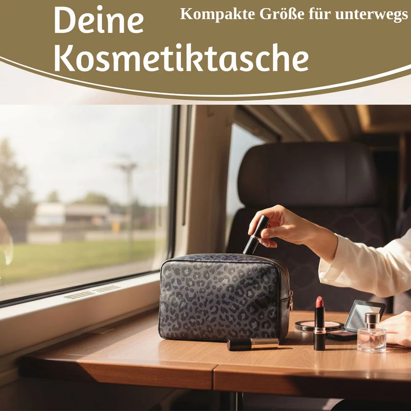 Mimi's Glow Kulturtasche Romy 26x14cm Leo Grau Schwarz Schminktasche Kosmetiktasche