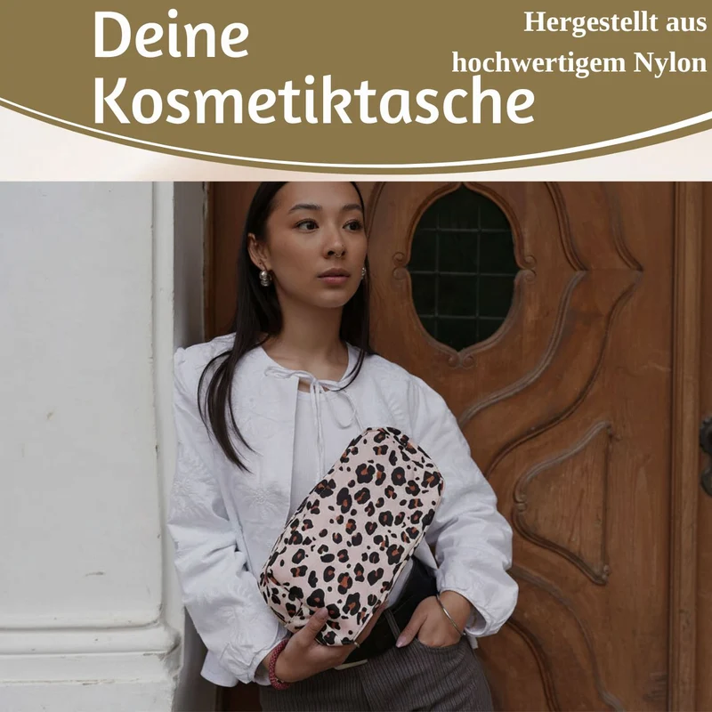 Mimi's Glow Kulturtasche Romy 26x14cm Leo Beige Schminktasche Kosmetiktasche
