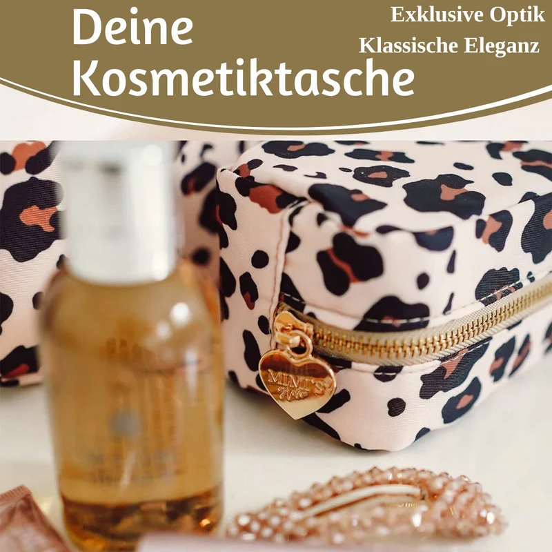 Mimi's Glow Kulturtasche Romy 26x14cm Leo Beige Schminktasche Kosmetiktasche